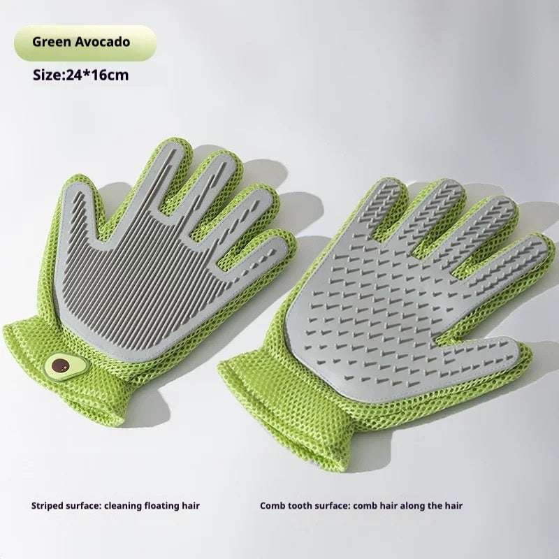 Set of multifunctional cat gloves and grooming brushes for pet hair removal and massage