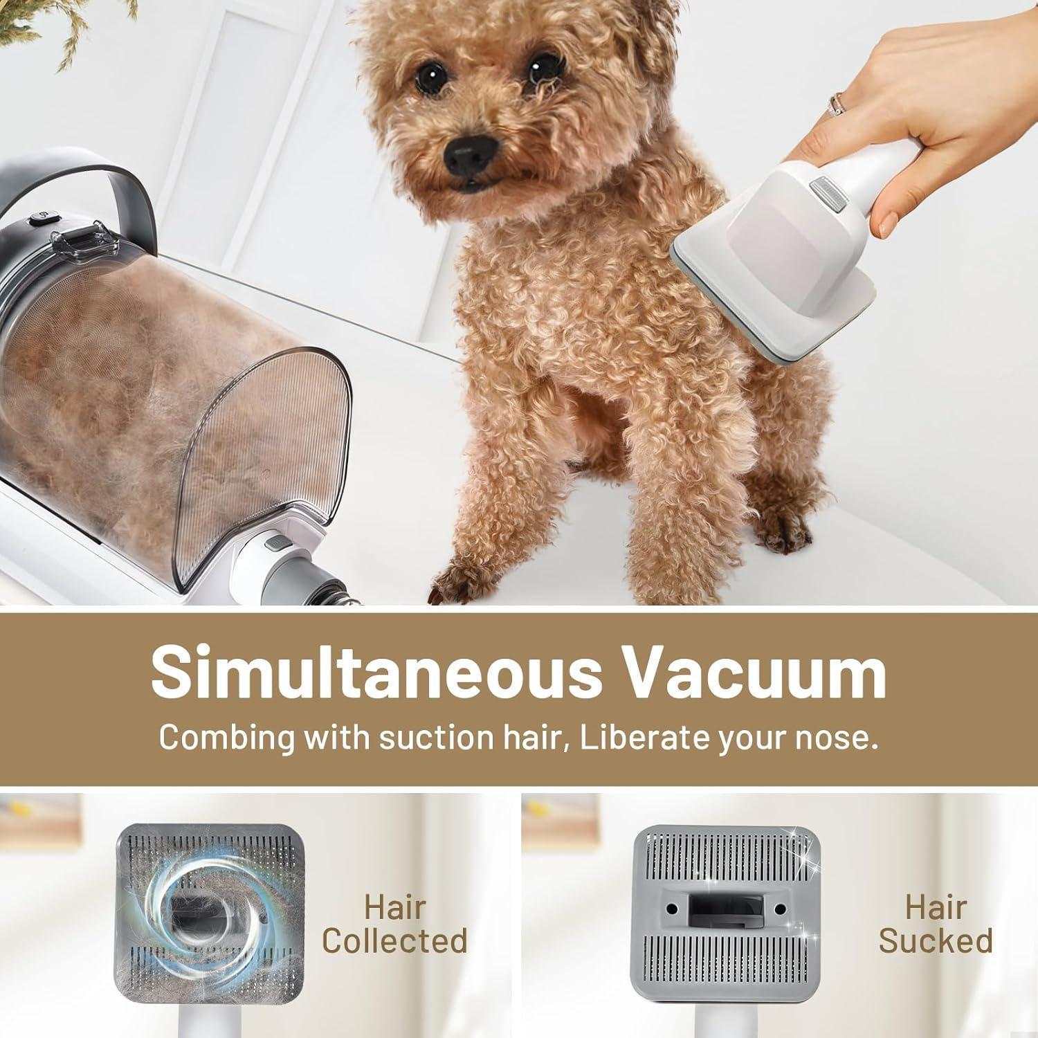 Dog grooming kit with low noise vacuum cleaner and versatile grooming tools for pet hair removal and styling