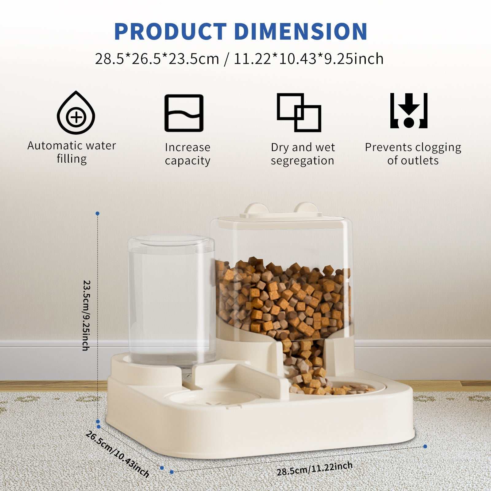 Transparent pet feeding and drinking dispenser with automatic food and water refill for worry-free pet care