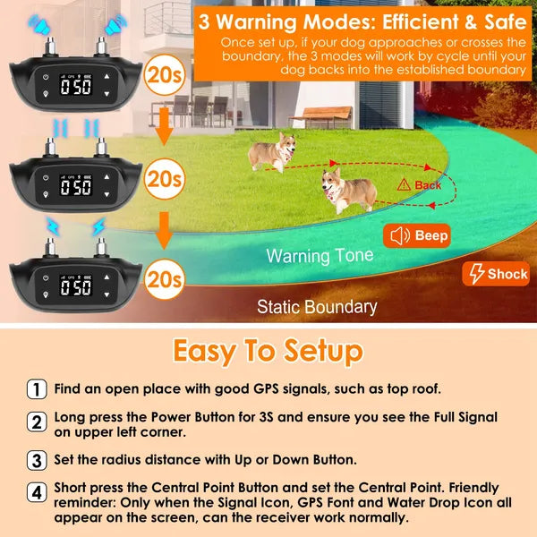 2 In 1 Dog GPS Fence Tracker Wireless GPS Dog Fence GPS Dog Collar With 32-2887FT Radius IPX6 Waterproof