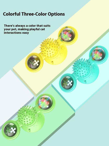 Interactive windmill toy with LED light ball, suction cup, and catnip for indoor cat exercise and entertainment