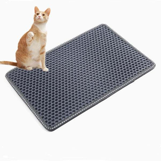 Grey double-layer cat litter box mat with waterproof EVA material and unique MiLi shape design