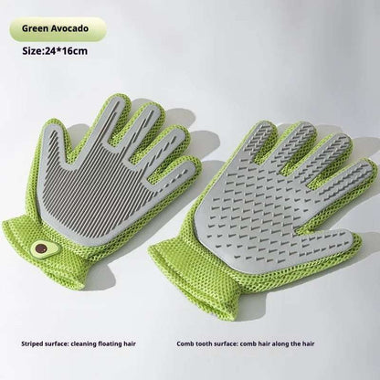 Set of multifunctional cat gloves and grooming brushes for pet hair removal and massage