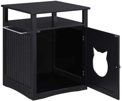 Multi-functional nightstand pet house with litter box cover and cat entry openings for indoor use