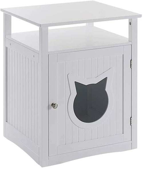 Multi-functional nightstand pet house doubling as a litter box cover and small pet crate with stylish design and dual side openings.