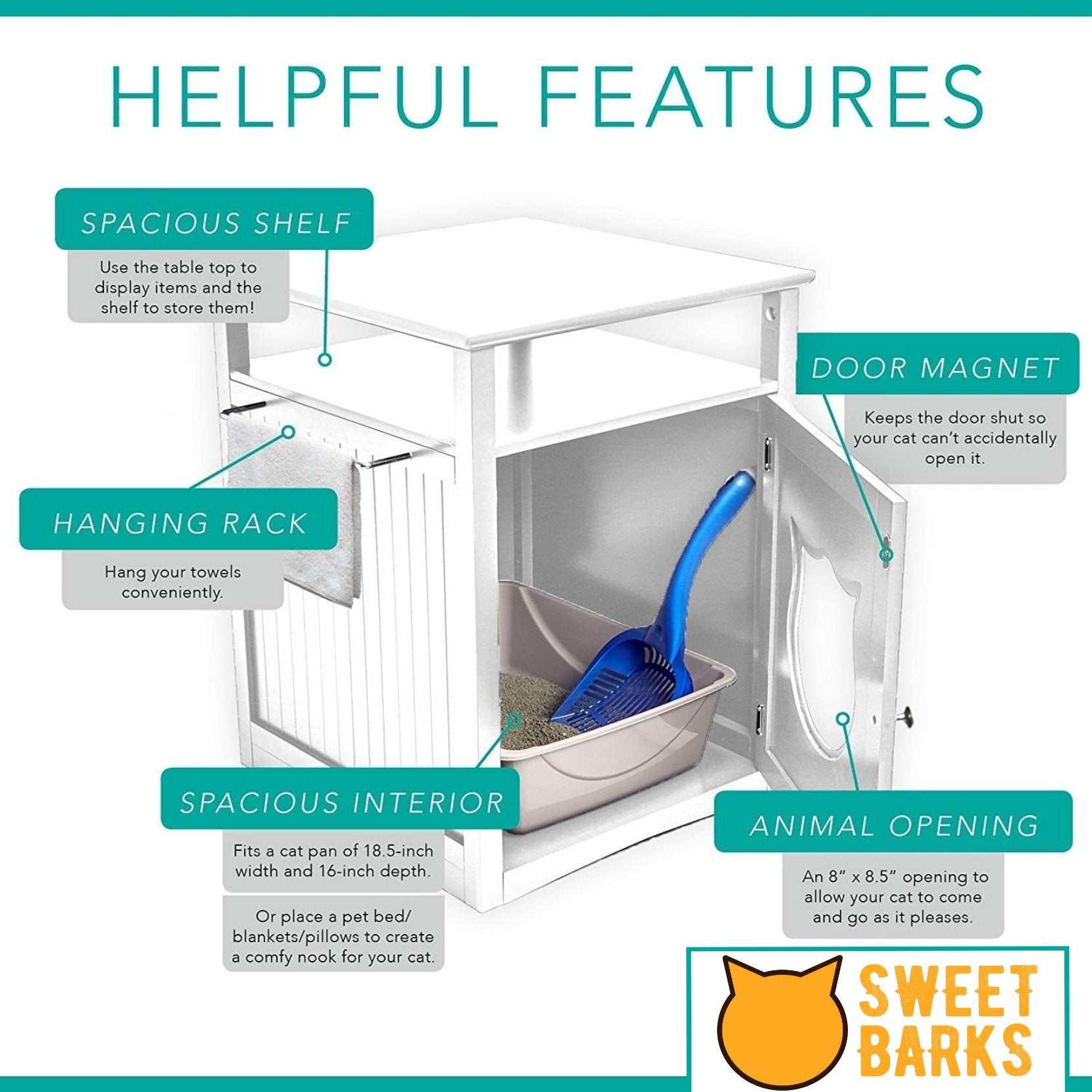 Nightstand pet house doubling as stylish litter box cover and cat crate with dual side openings for small pets