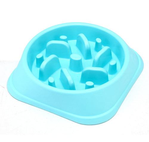 Plastic anti-choke dog bowl in multiple colors for healthy feeding and easy cleaning