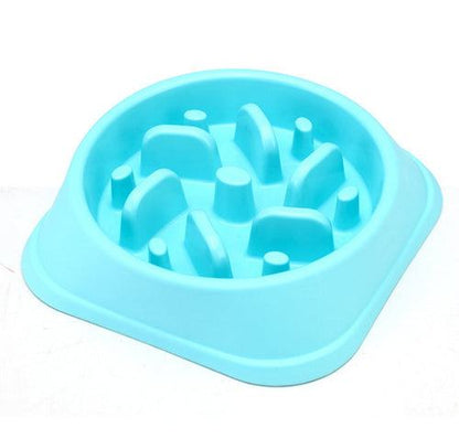 Plastic anti-choke dog bowl in multiple colors for healthy feeding and easy cleaning