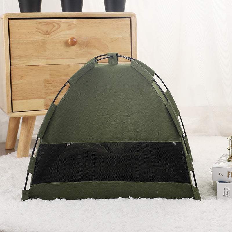 Cat tent cooling mat pet sofa dog house with cushion in military green and turquoise gray colors