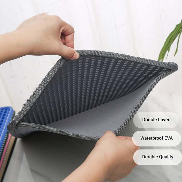 Grey double-layer waterproof cat litter box mat with unique MiLi design to trap litter and protect floors