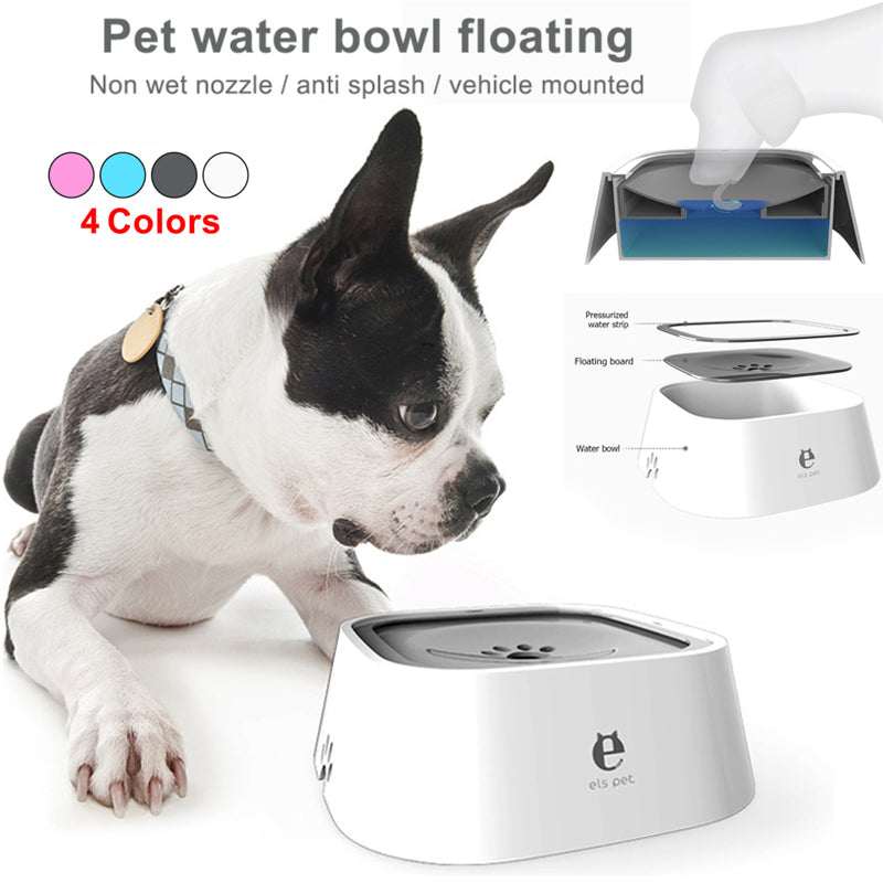 Gray large capacity pet feeding bowl with anti-spill floating disk for cats and dogs