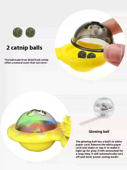 Interactive windmill toy cat playset with LED ball, suction cup, and catnip for indoor exercise