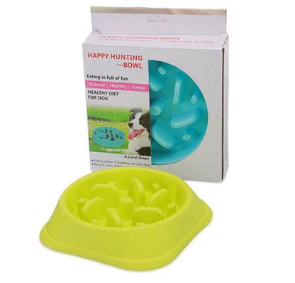 Colorful plastic anti-choke dog bowl designed for healthy feeding and easy cleaning