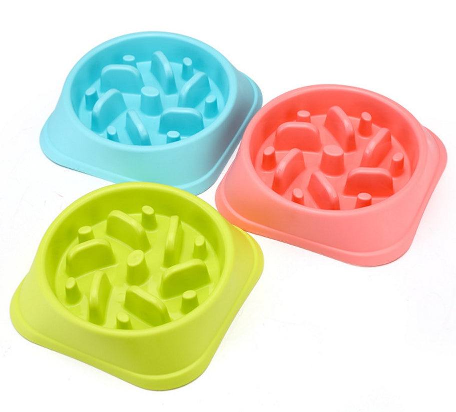 Colorful plastic anti-choke dog bowl for healthy feeding and easy cleaning