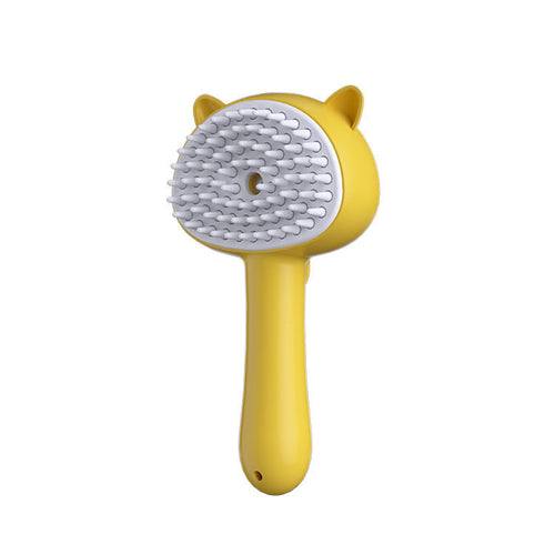 Multifunctional hair cleaning brush for cats with steam technology and ergonomic design in yellow, blue, and pink colors