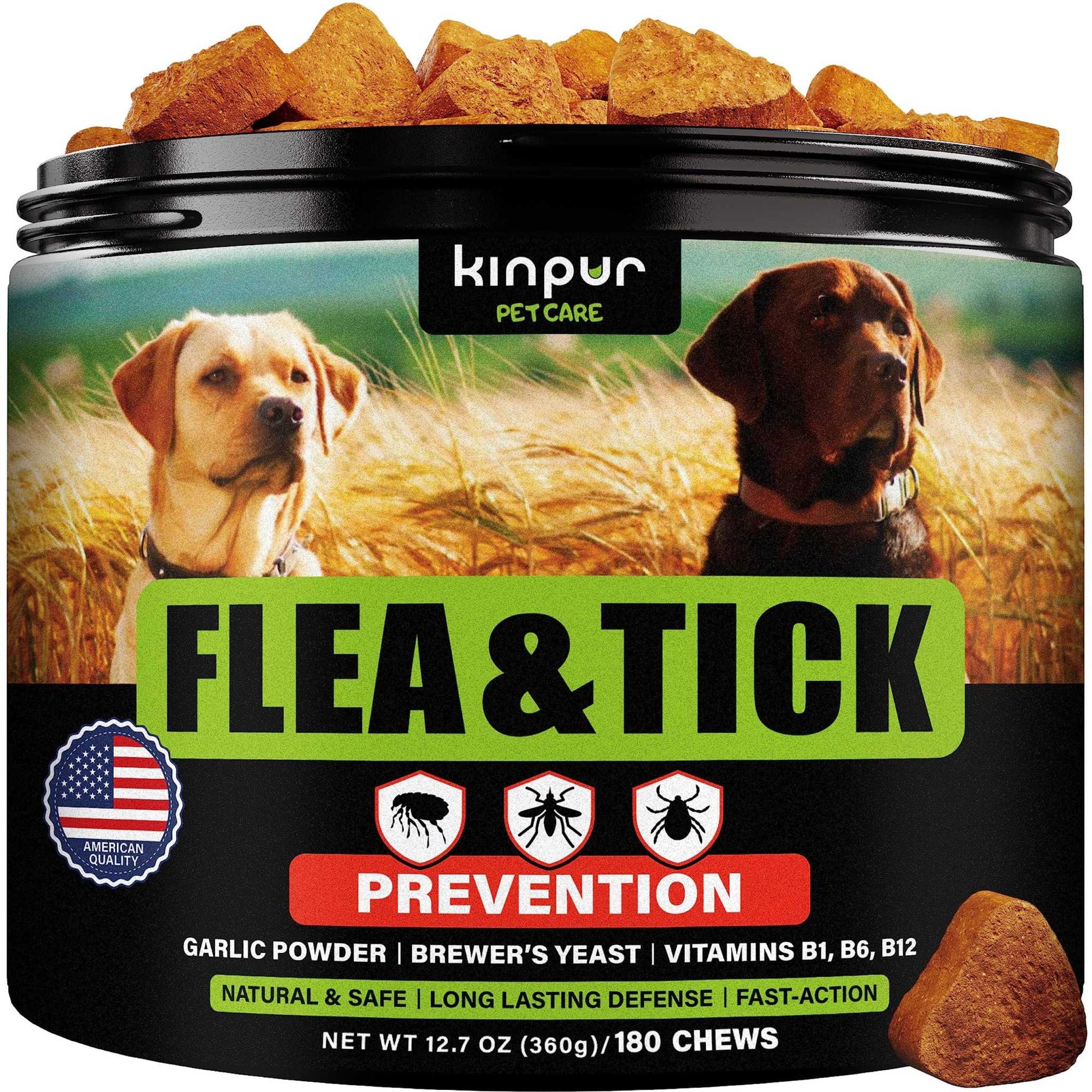 Chewable flea and tick prevention pills for dogs with natural vitamins and duck flavor