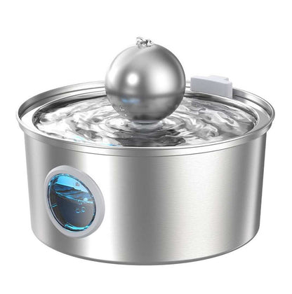 Large stainless steel pet water dispenser for cats and dogs with round runway design and high capacity