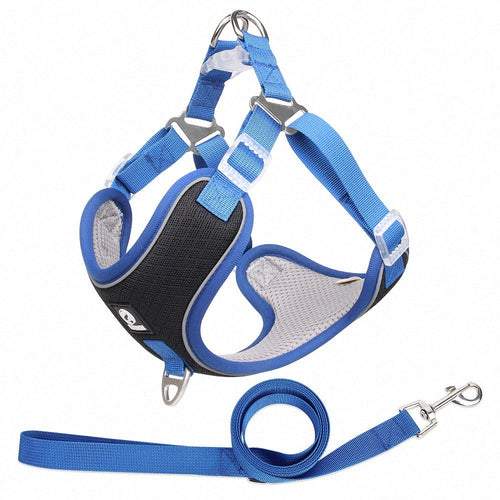 Adjustable breathable mesh pet dog harness with reflective piping for safety