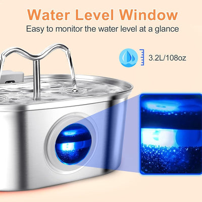 3.2L Cowhorn Model Pet Water Dispenser - Stainless Steel Automatic Water Fountain With 4 Replaceable Filters cs06jp-nn.myshopify.com