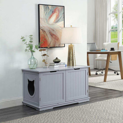 X-Large wooden cat washroom bench furniture with adjustable entrance and removable partition for concealing litter box