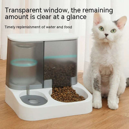 Pet Visual Automatic Pet Feeder in gray, pink, and blue for cats with automatic feeding bowl.