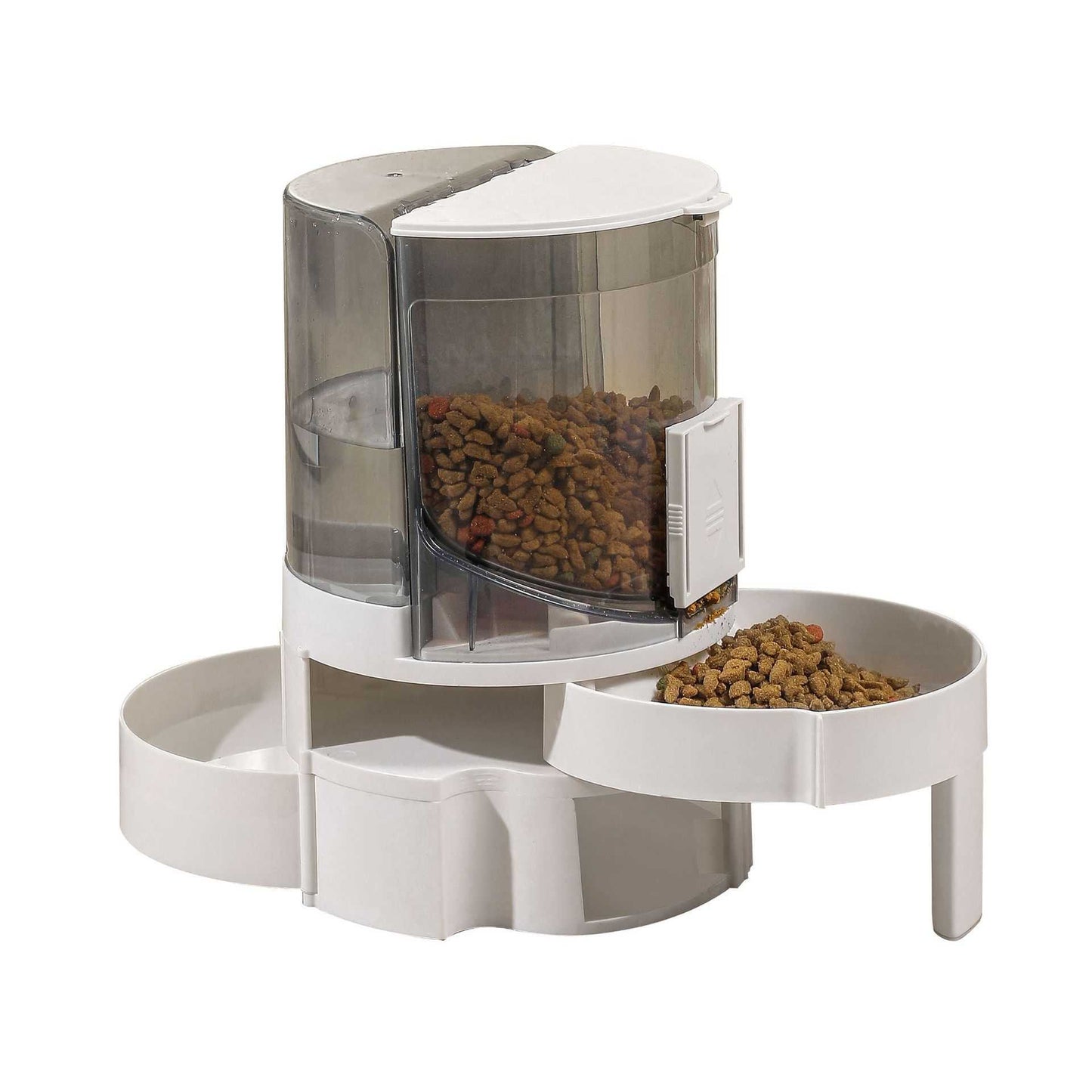 Automatic water change pet feeder in dark gray and royal blue for cats and dogs