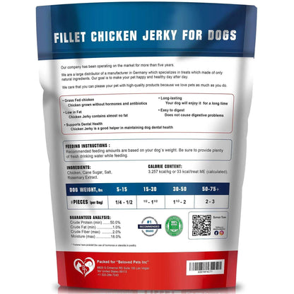 Chicken jerky dog treats 1.5 lb human grade grain-free pet snacks for training and dental health