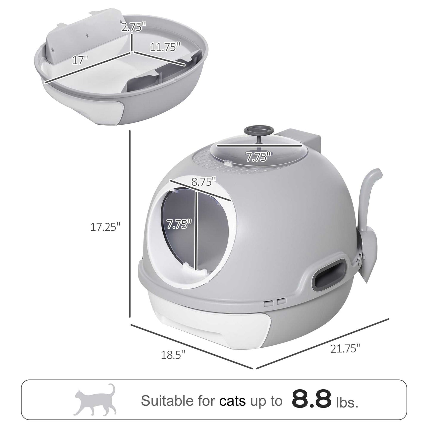 Modern PawHut cat litter box with lid and skylight in tile blue and gray colors