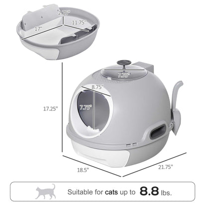 Modern PawHut cat litter box with lid and skylight in tile blue and gray colors
