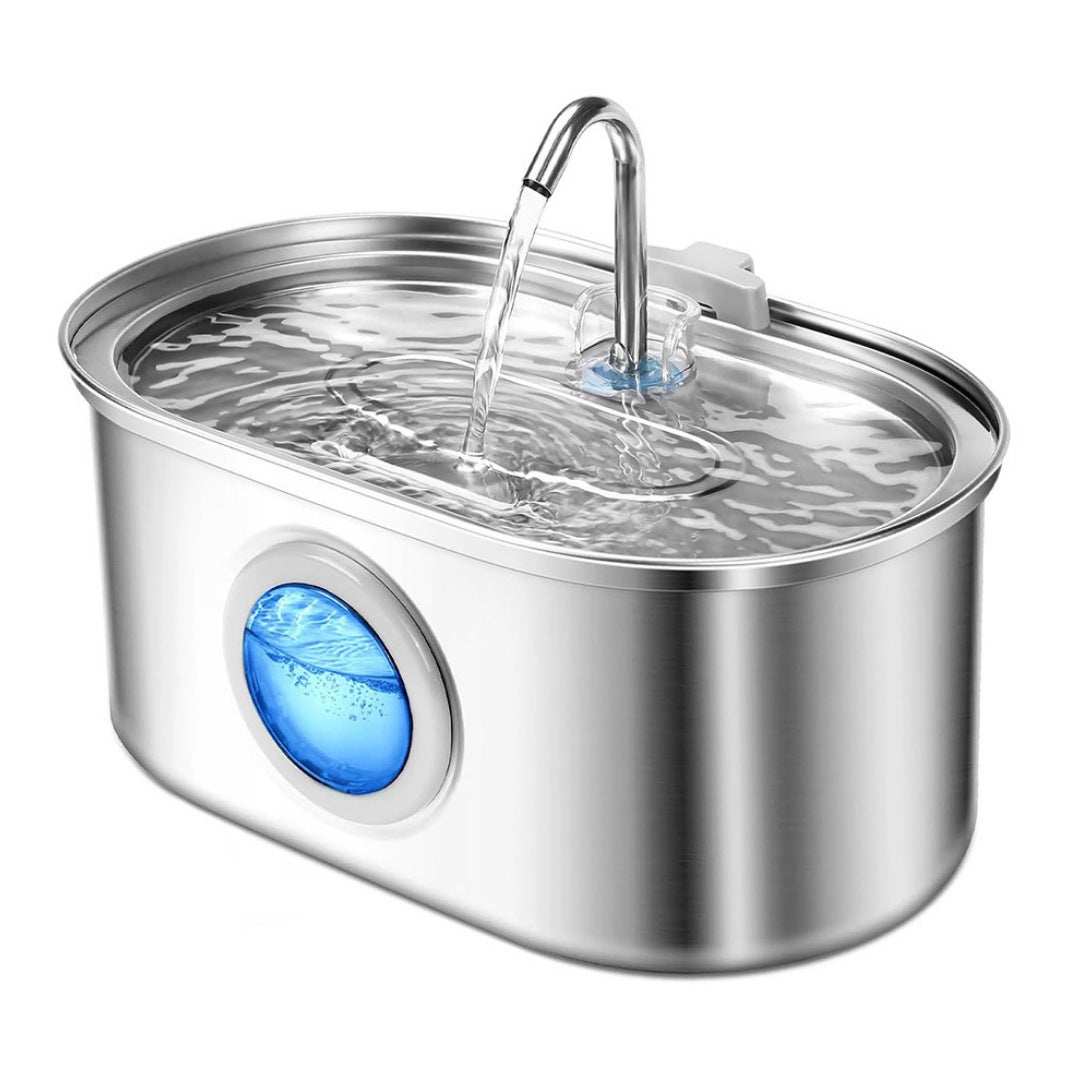 Large stainless steel pet water dispenser for cats and dogs with round runway design and high capacity