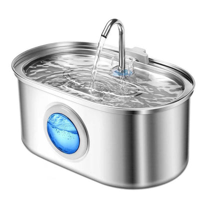 Large stainless steel pet water dispenser for cats and dogs with round runway design and high capacity