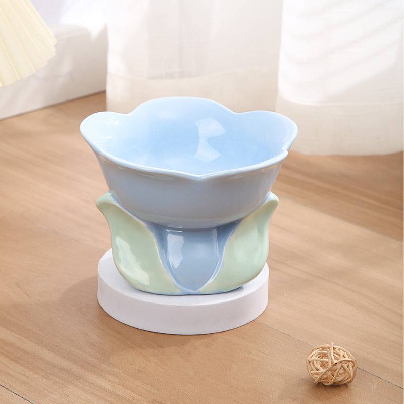 Flower Ceramic Cat Bowl Protects The Cervical Spine