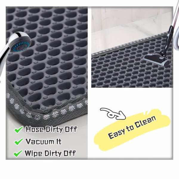 Grey double-layer cat litter box mat made of waterproof EVA material with unique MiLi rice shape design