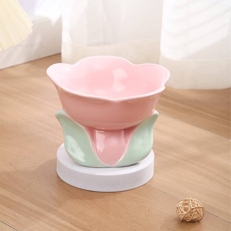 Flower Ceramic Cat Bowl Protects The Cervical Spine