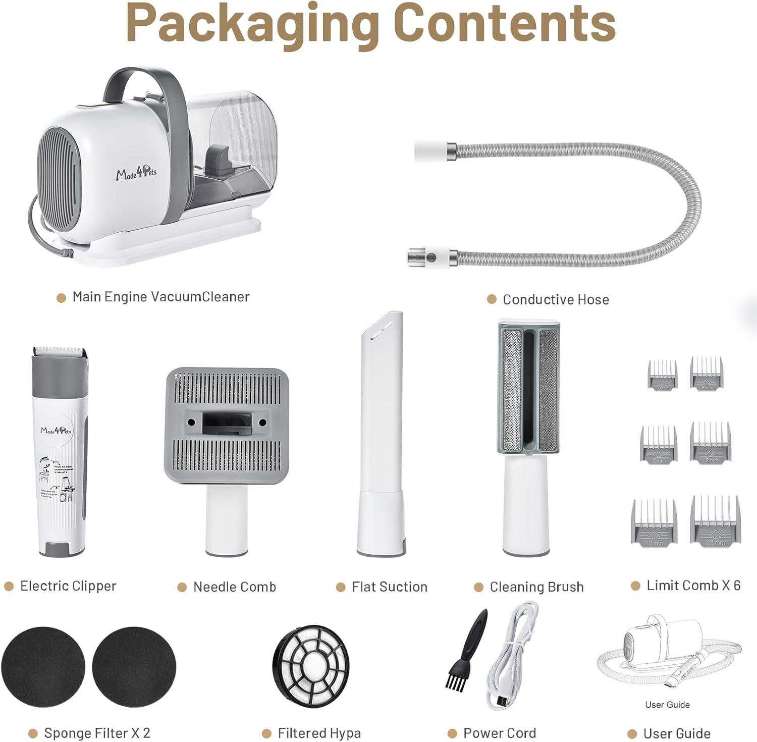 Dog grooming kit with low noise vacuum cleaner and versatile grooming tools for pet hair removal and styling