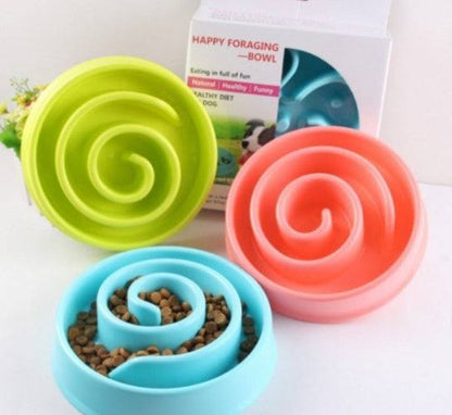 Pink plastic anti-choke dog bowl for healthy feeding and easy cleaning