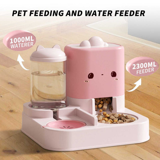 Cartoon Cloud Cat ear-shaped integrated pet feeder and water dispenser for home and travel