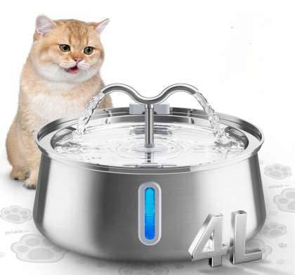 Large stainless steel pet water dispenser for dogs and cats with round runway design and high capacity