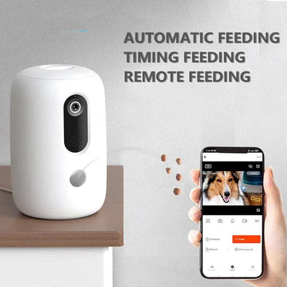 White intelligent pet automatic feeder for dogs and cats with multiple plug standards