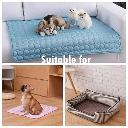 Dog cooling mat for summer with breathable ice silk fabric in multiple sizes and colors for small and big dogs and cats
