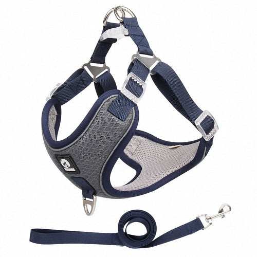 Adjustable breathable pet dog harness with reflective mesh saddle in multiple colors
