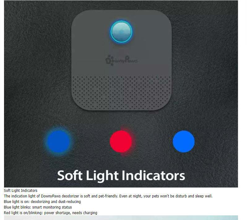 DownyPaws 4000mAh smart cat odor purifier for litter box with USB charging and 99% deodorization rate