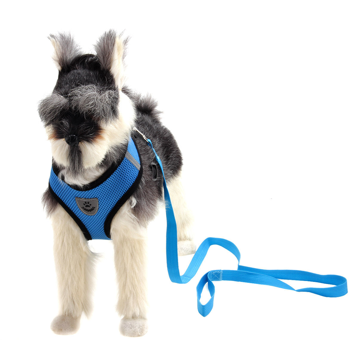 Fashionable high-end multi-color dog harness with mesh chest and back, available in red, blue, orange, pink, and black.