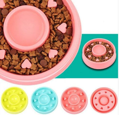 Pink plastic anti-choke bowl for healthy dog feeding
