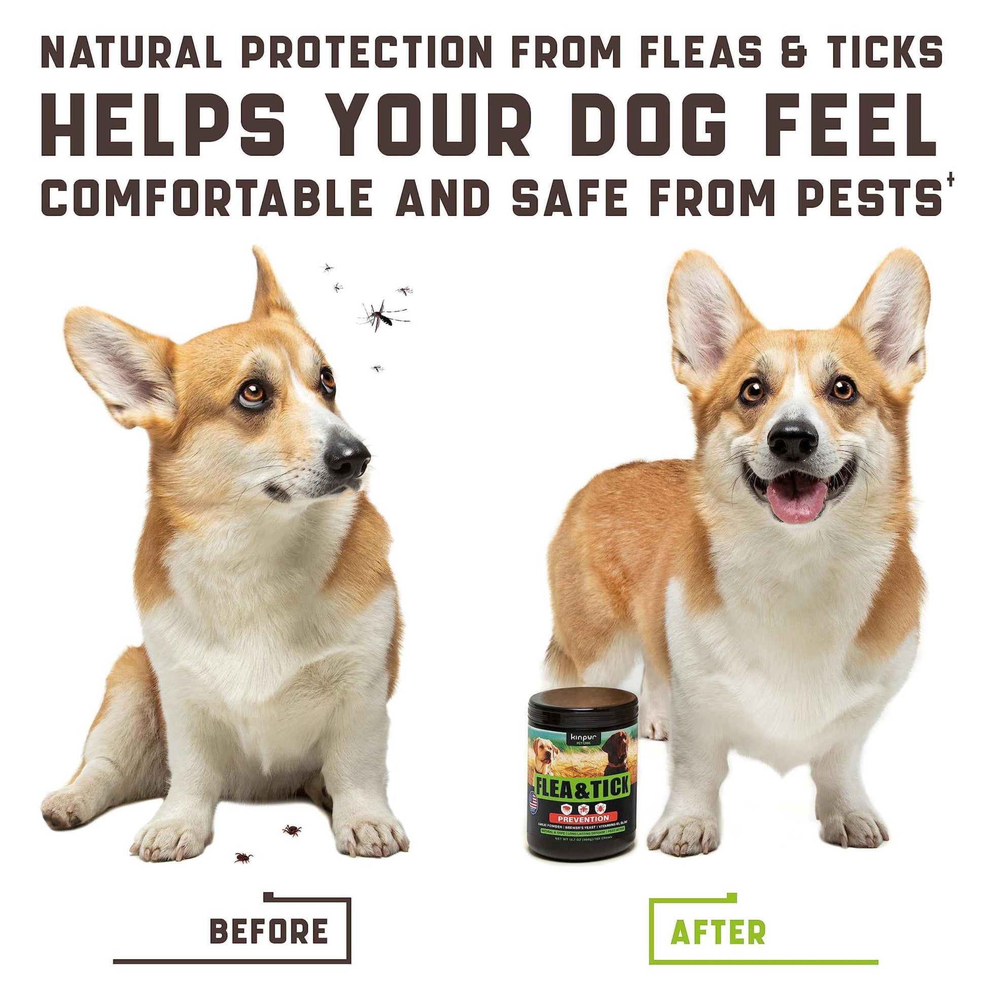 Flea and tick prevention chewable dog treats with vitamins and duck flavor