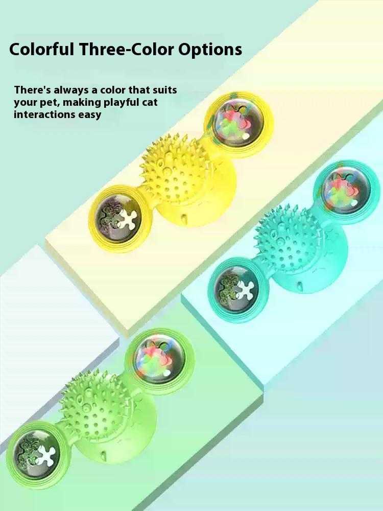 Interactive windmill toy with LED light ball and suction cup for indoor cat entertainment