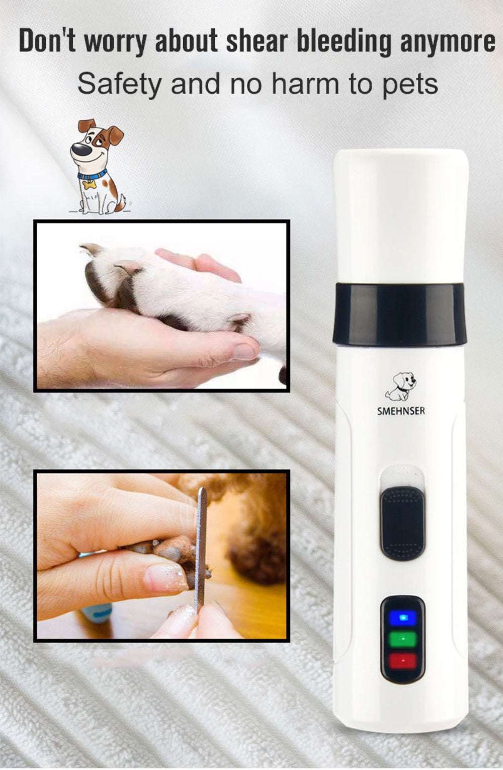 Cordless pet nail trimmers with rechargeable battery, two speeds, quiet motor, and ergonomic design for easy grooming
