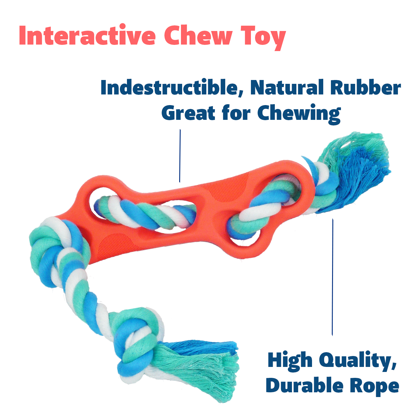 Rubber bone dog chew toy with durable rope for active dogs' dental hygiene and interactive play