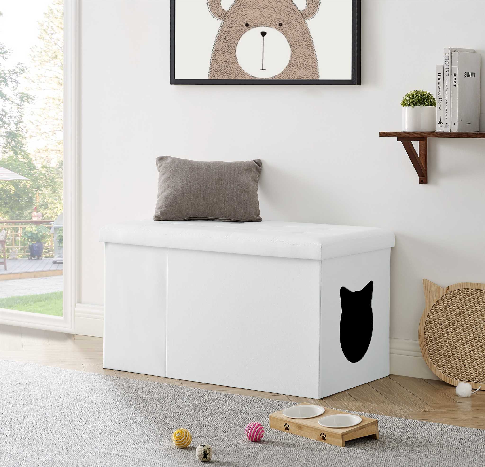 Designer Cat Litter Box Enclosure Hidden Washroom Bench Ottoman cs06jp-nn.myshopify.com