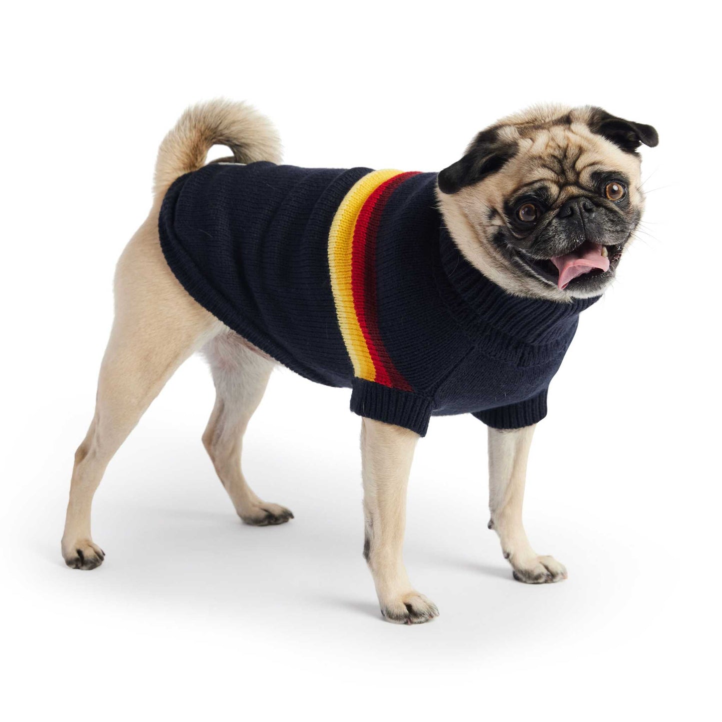 Navy retro sweater with sculpted turtleneck and GF PET logo patch for dogs